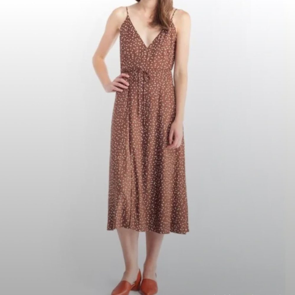 ALI GOLDEN BROWN POLKA DOT WRAP DRESS